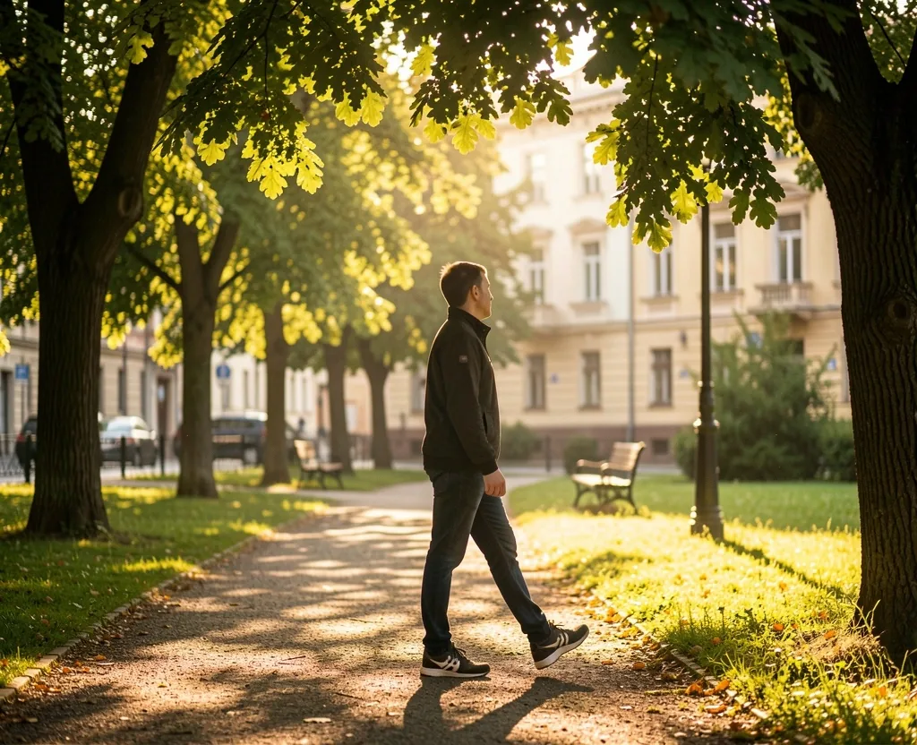 Plimbare în parc la apus